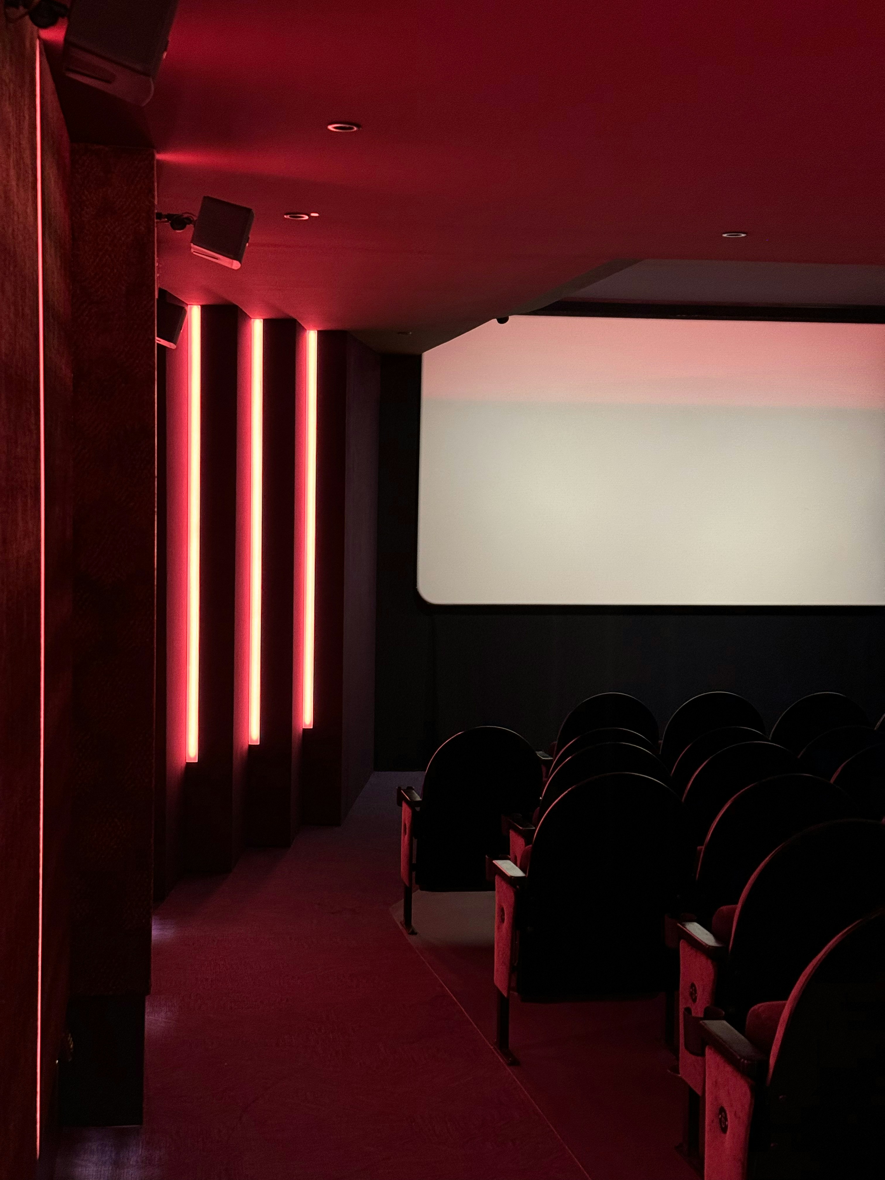Moody private cinema with architectural lighting